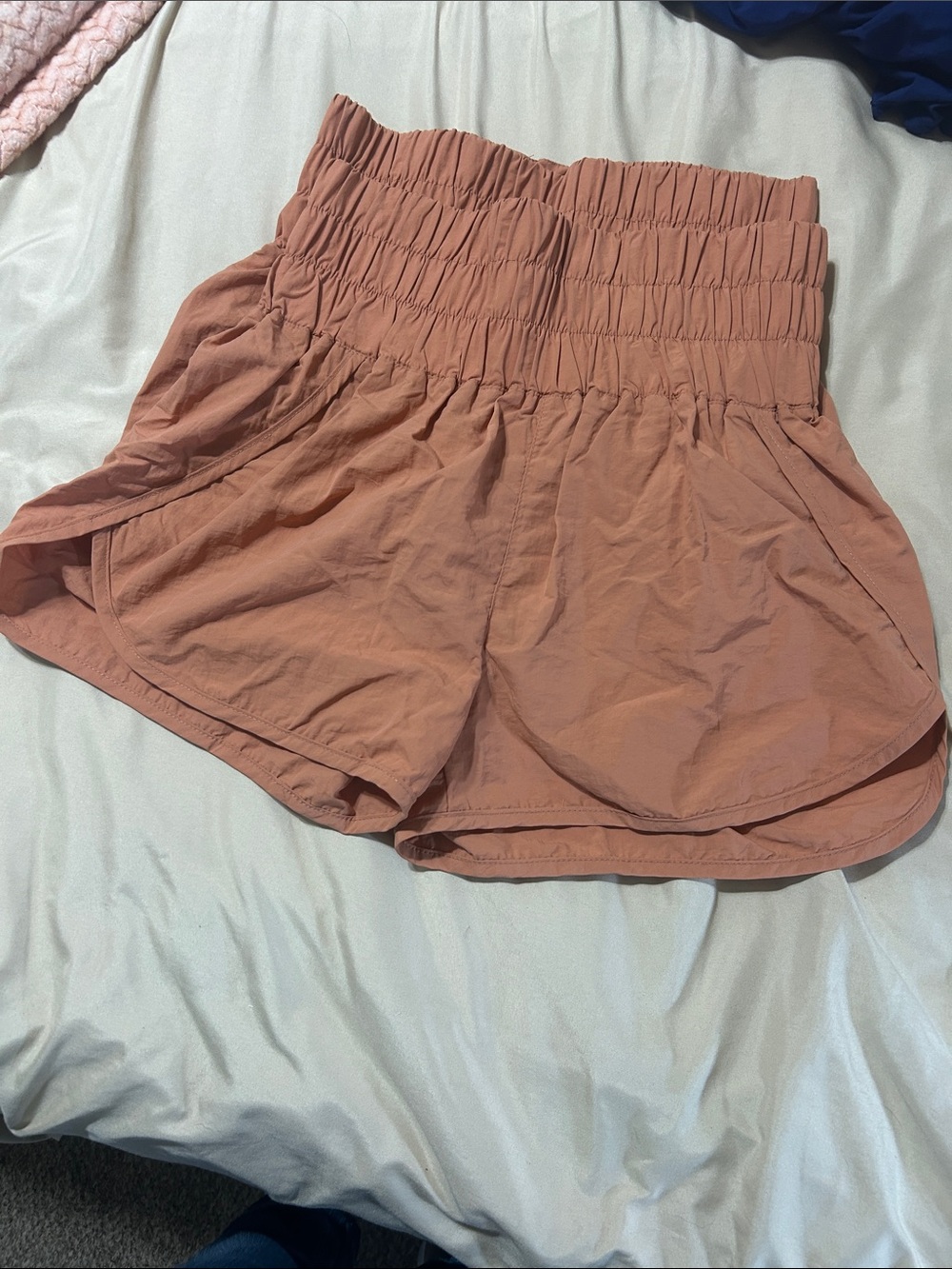 Zenana Outfitters High-Waist Smocked Rusty Rose Athletic Shorts